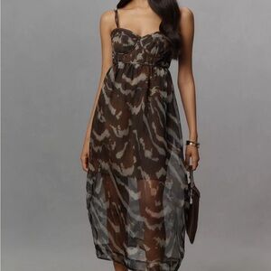 NWT Anthropolgoie AMUR Zarina Sleeveless Bustier Silk Midi Dress, S